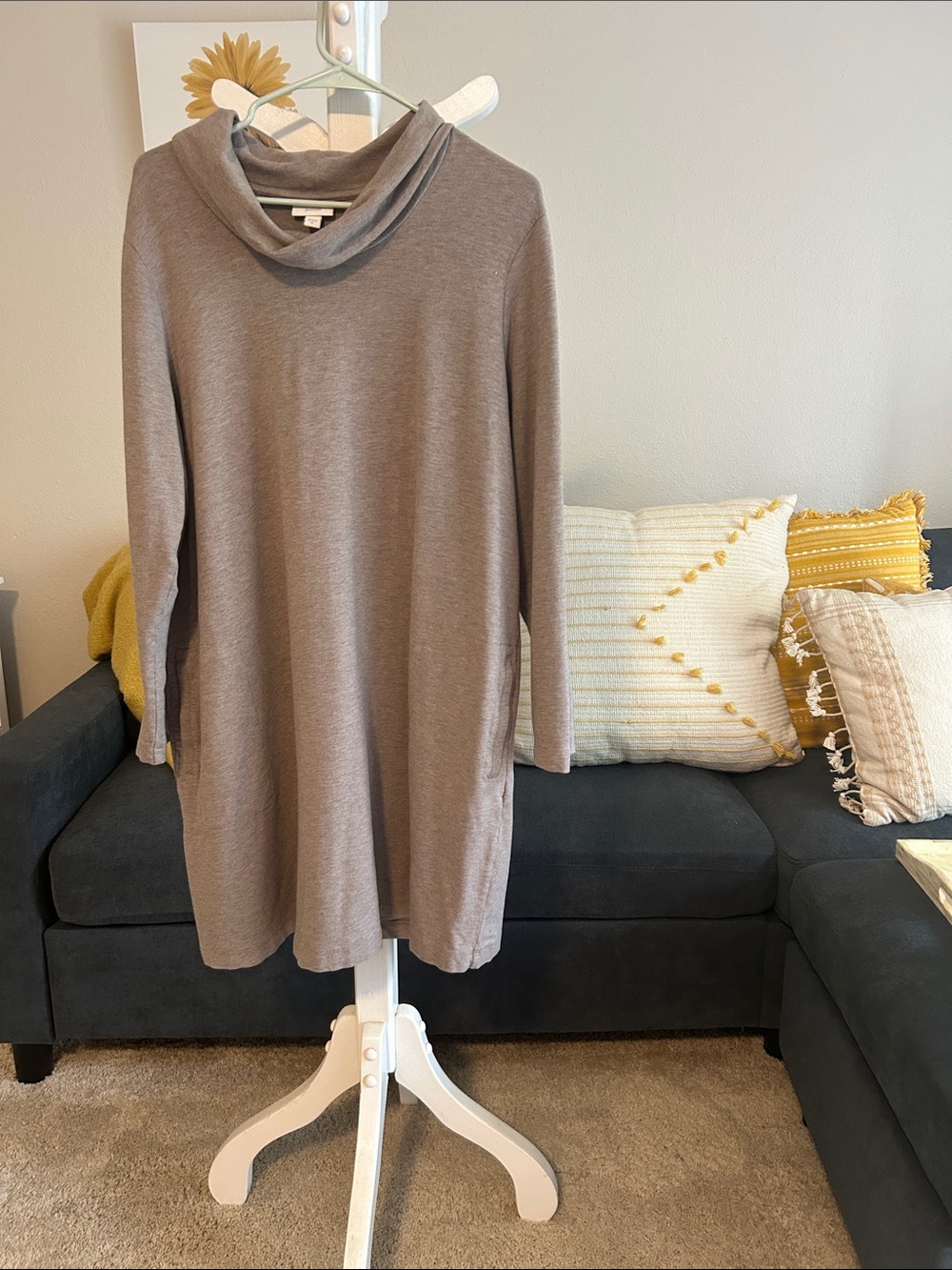 Cozy Cowl Neck Sweater Dress - Taupe